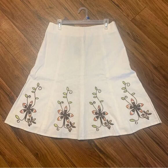 Vintage‎ Carole Little Embroidered Linen A-Line Flared Skirt S8 NWT - Picture 5 of 13